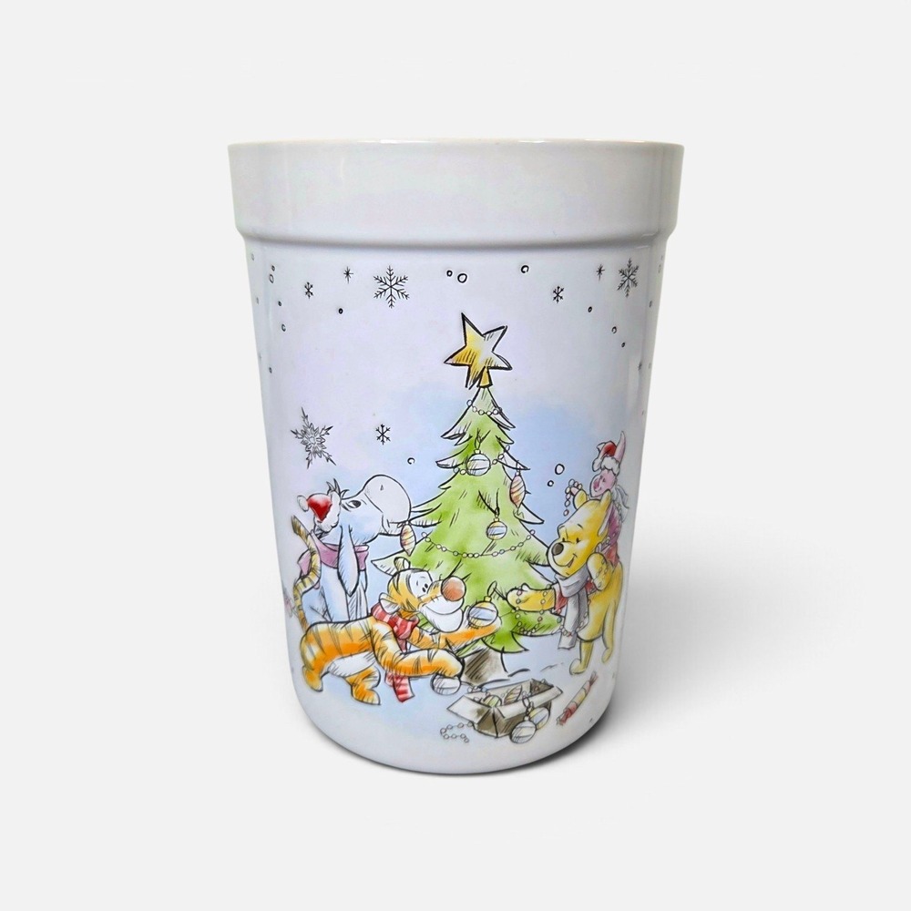 Disney Winnie the Pooh Christmas Friends Ceramic Planter/Utensil Holder 7.5"Tall